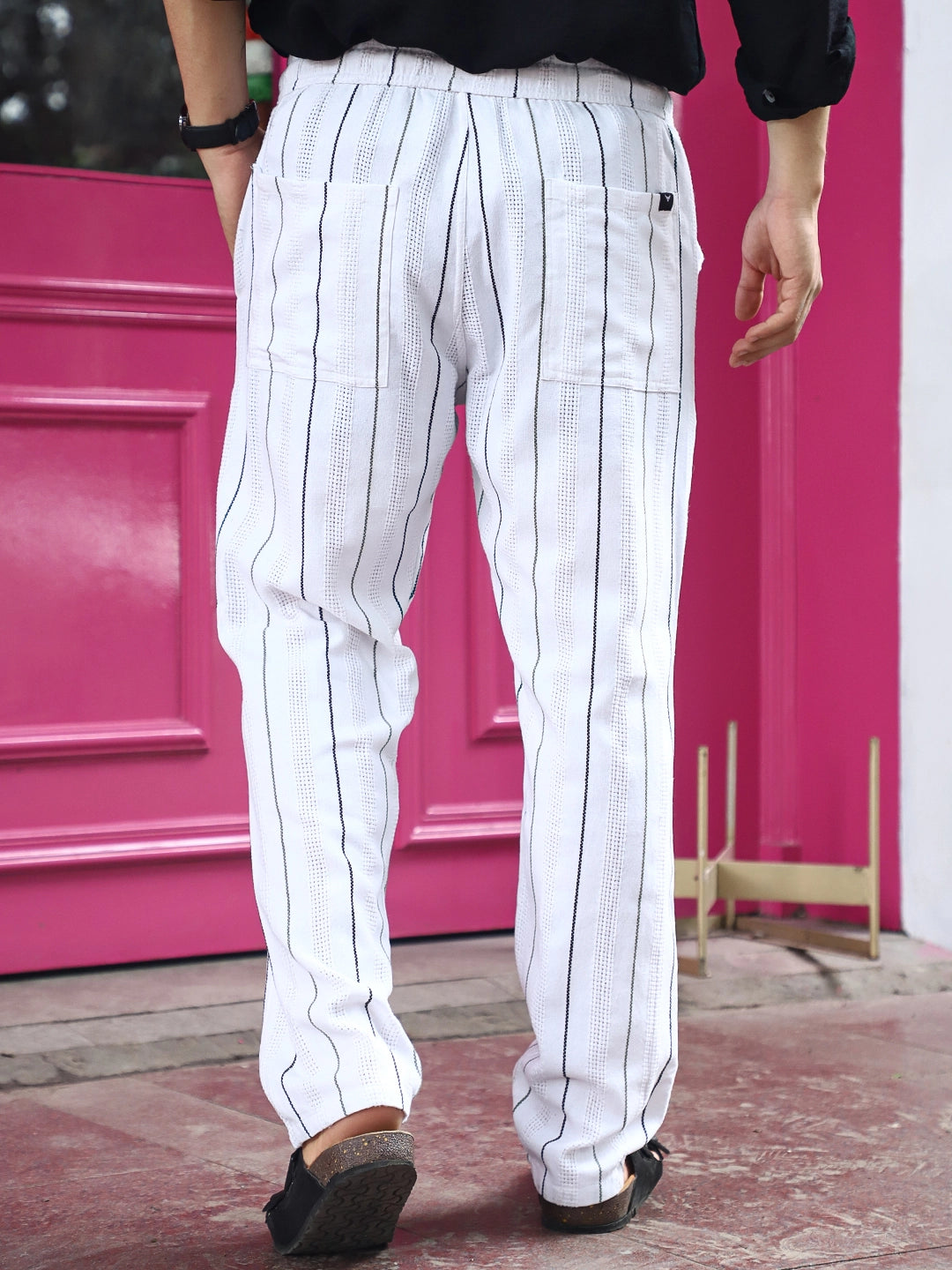 Kyzen   White  Stripe  Baggy  Fit Trouser