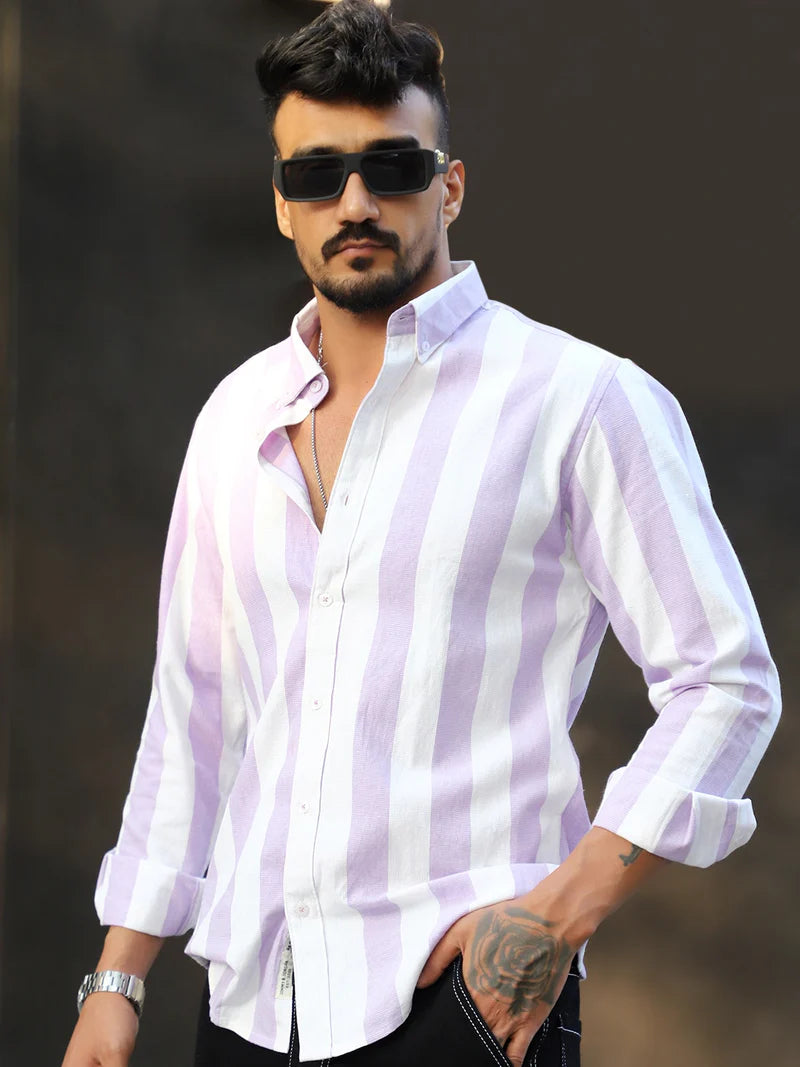Oaken Espresso Lavender Stripe Linen Shirt