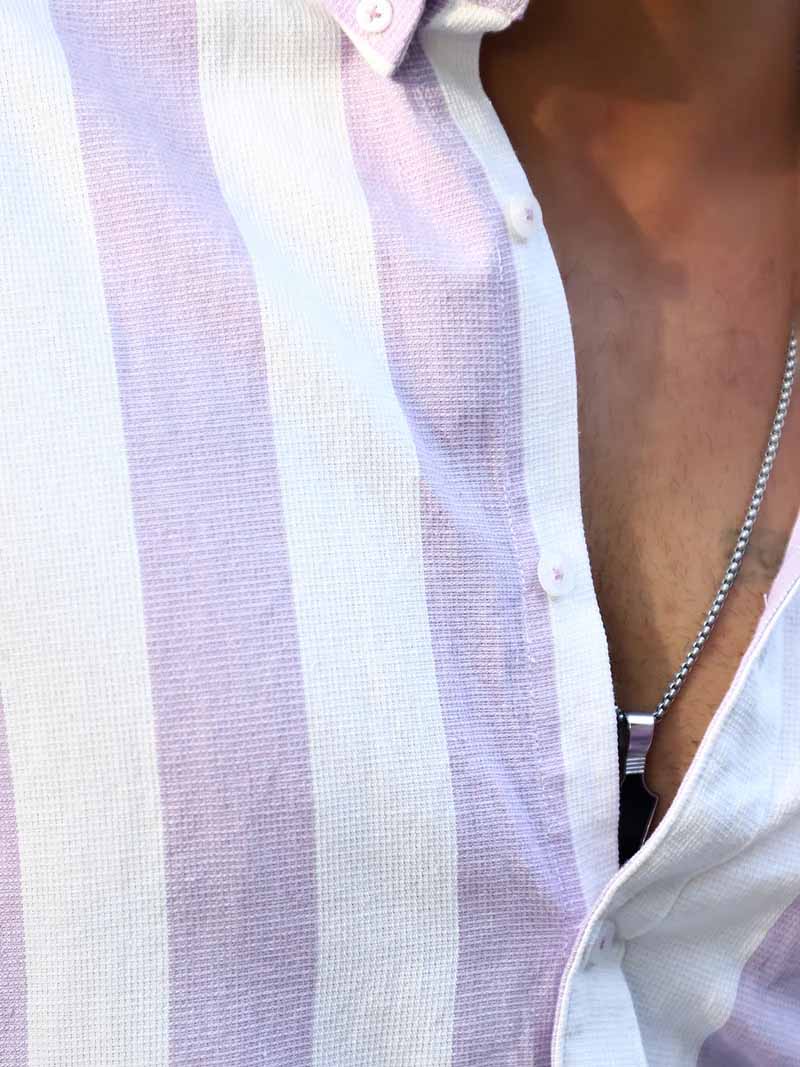 Oaken Espresso Lavender Stripe Linen Shirt