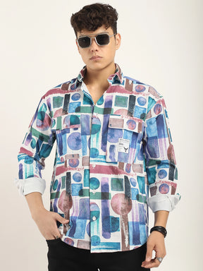 Multicolor Popcorn Lycra Print Shirt