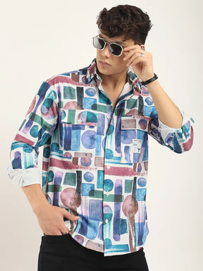 Multicolor Popcorn Lycra Print Shirt