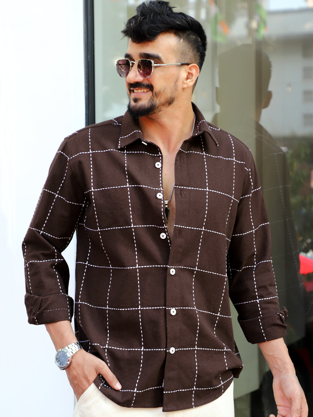 Skywave Dark Brown Check Full Sleeve Shirt