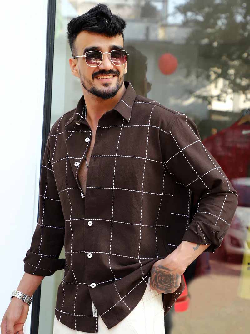Skywave Dark Brown Check Full Sleeve Shirt