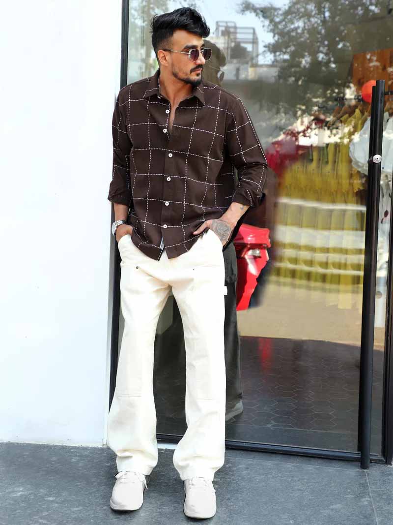 Skywave Dark Brown Check Full Sleeve Shirt