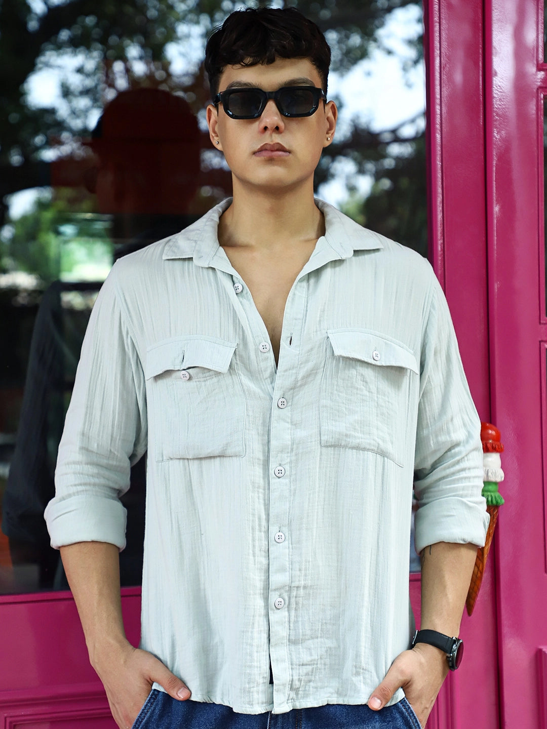 Vero Vibe Lucas Double Clothe Pistachio Green Shirt