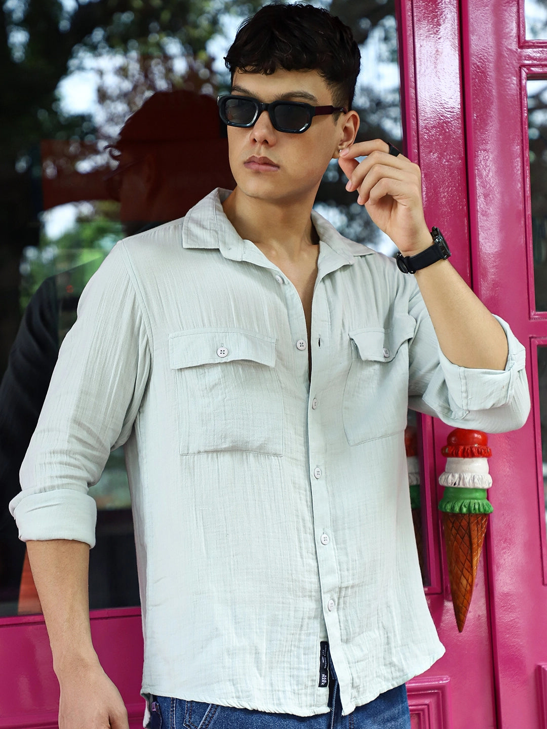 Vero Vibe Lucas Double Clothe Pistachio Green Shirt