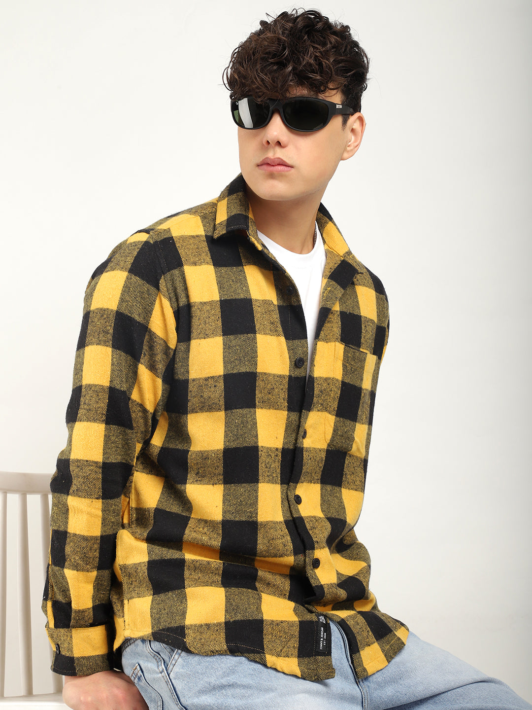 Storm Twill Black Yellow Flannel Check Shirt - Main Image