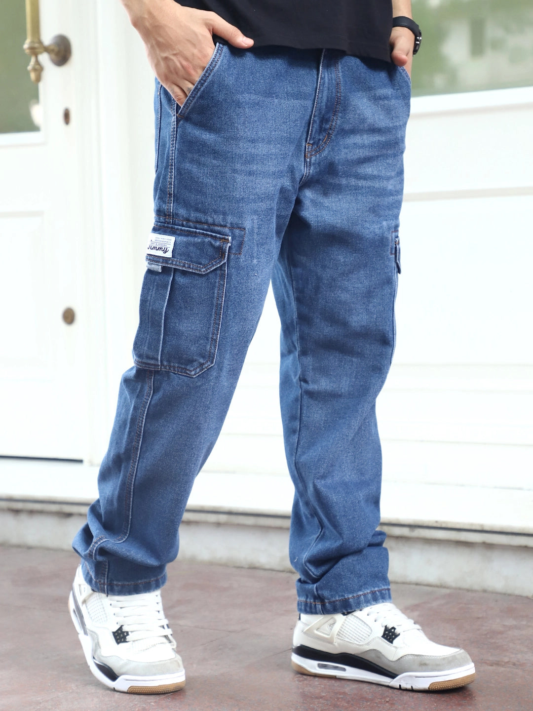 Vireon Blue Baggy Fit Denim Cargo