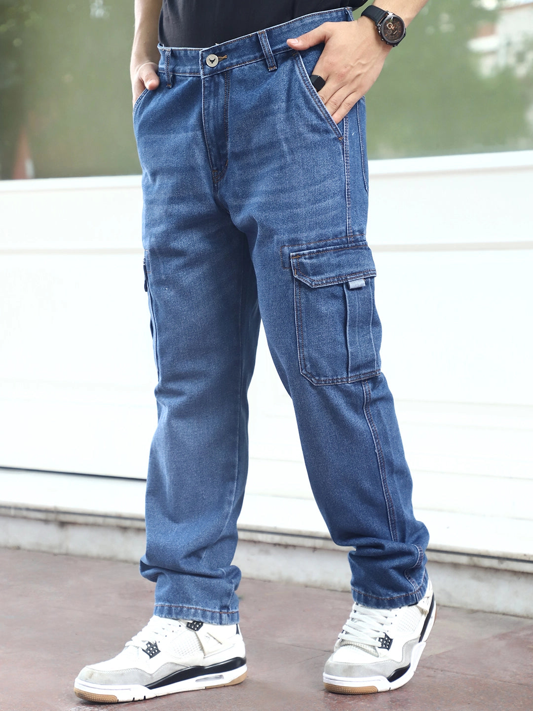Vireon Blue Baggy Fit Denim Cargo