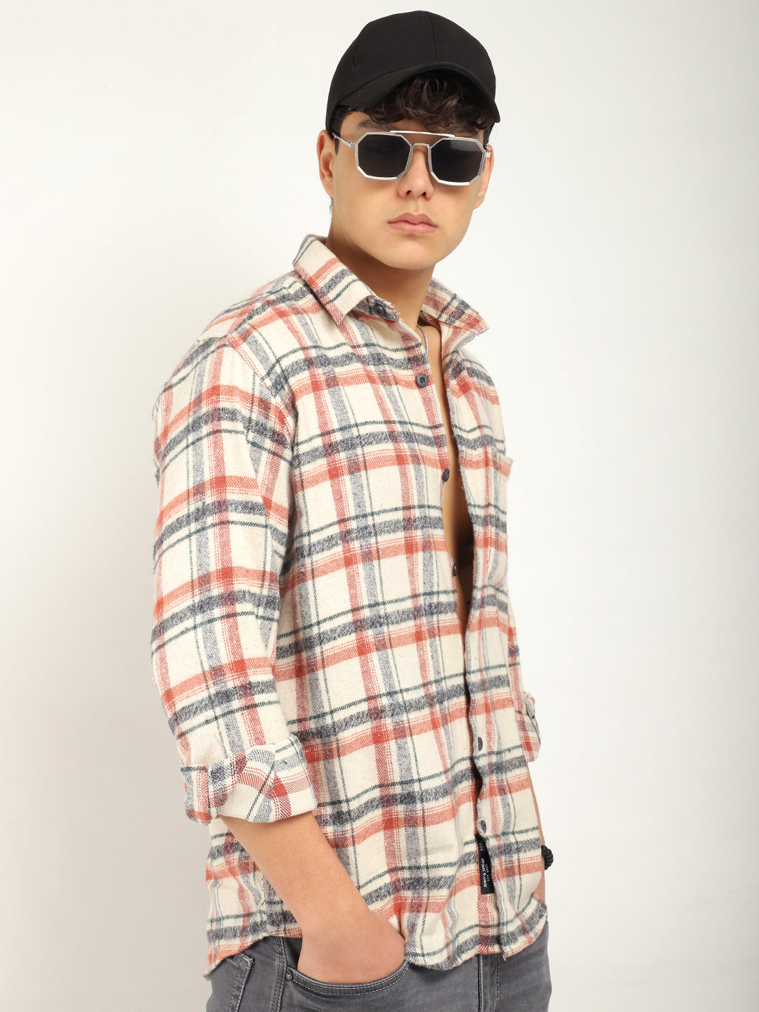 Urban Twill Off White & Rose Brown Flannel Check Shirt