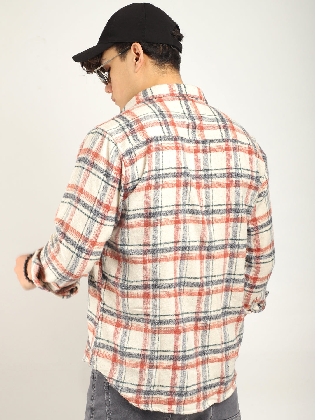 Urban Twill Off White & Rose Brown Flannel Check Shirt