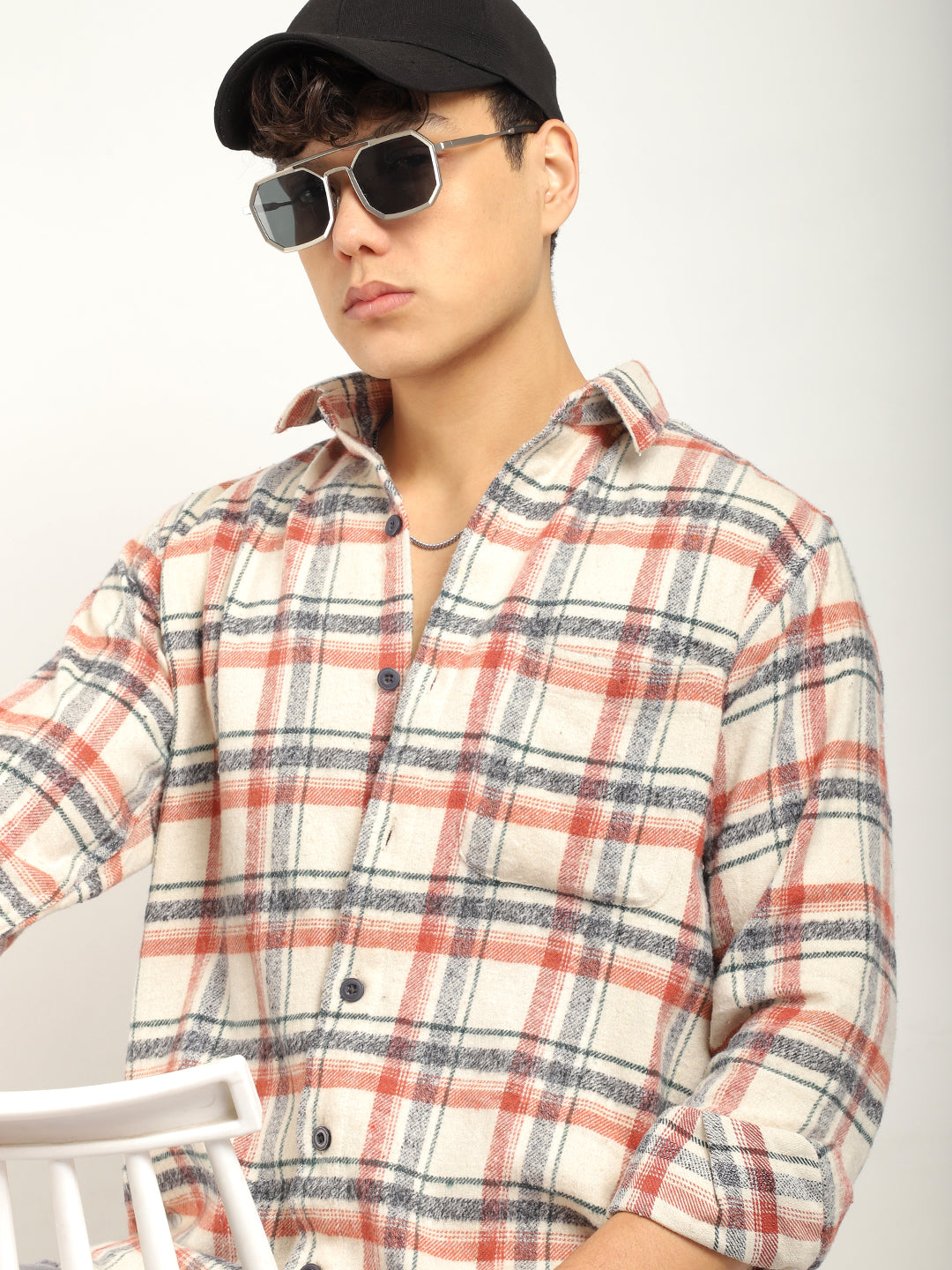 Urban Twill Off White & Rose Brown Flannel Check Shirt