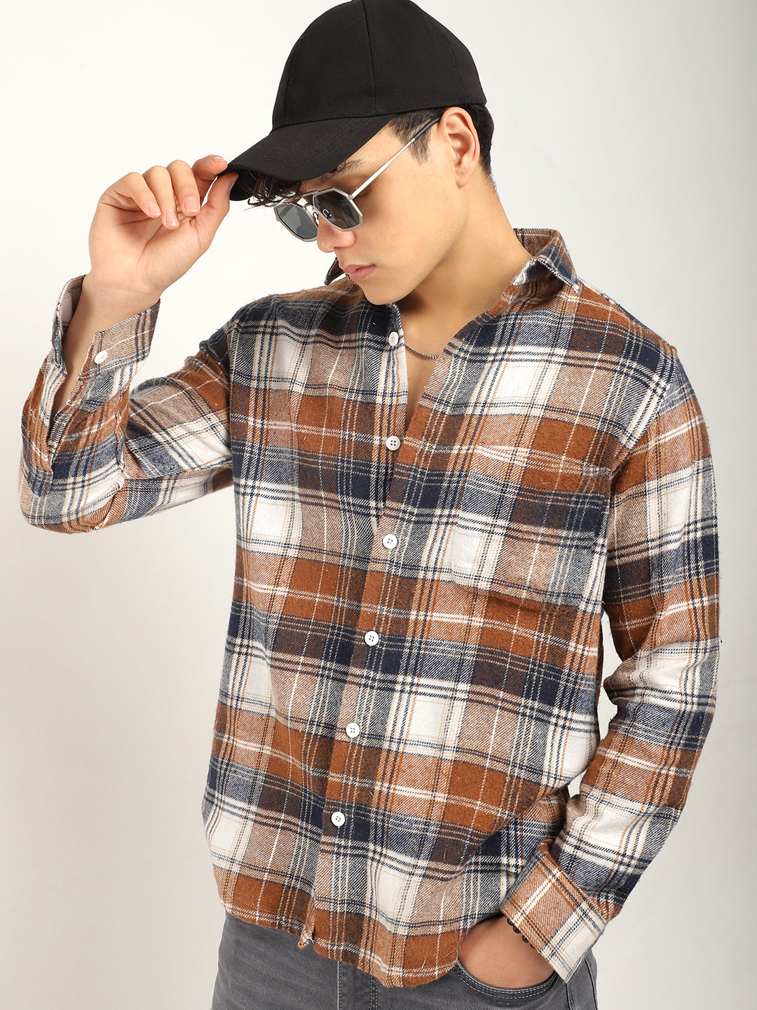 Urban Twill Navy & Brown Flannel Check Shirt