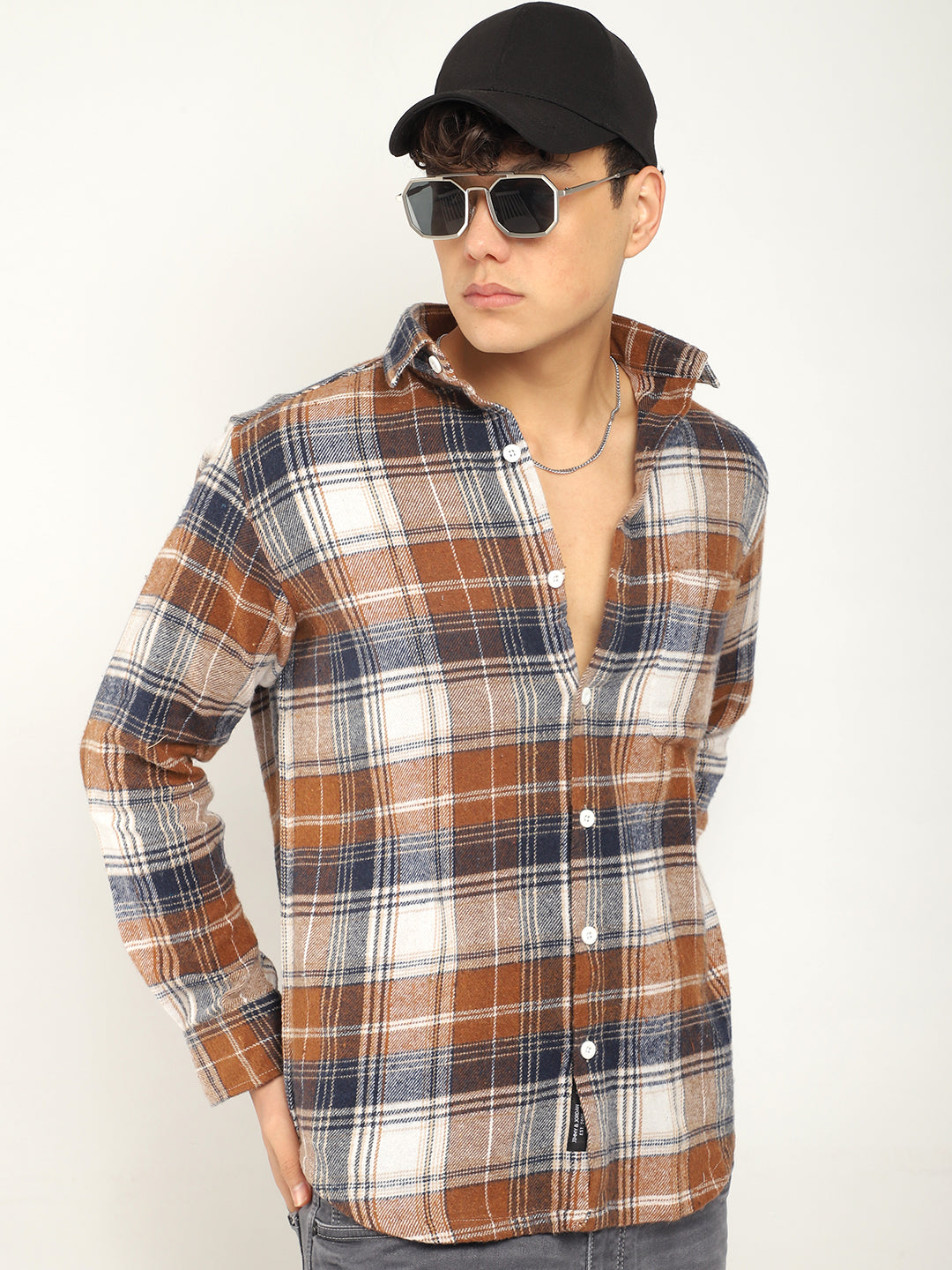 Urban Twill Navy & Brown Flannel Check Shirt