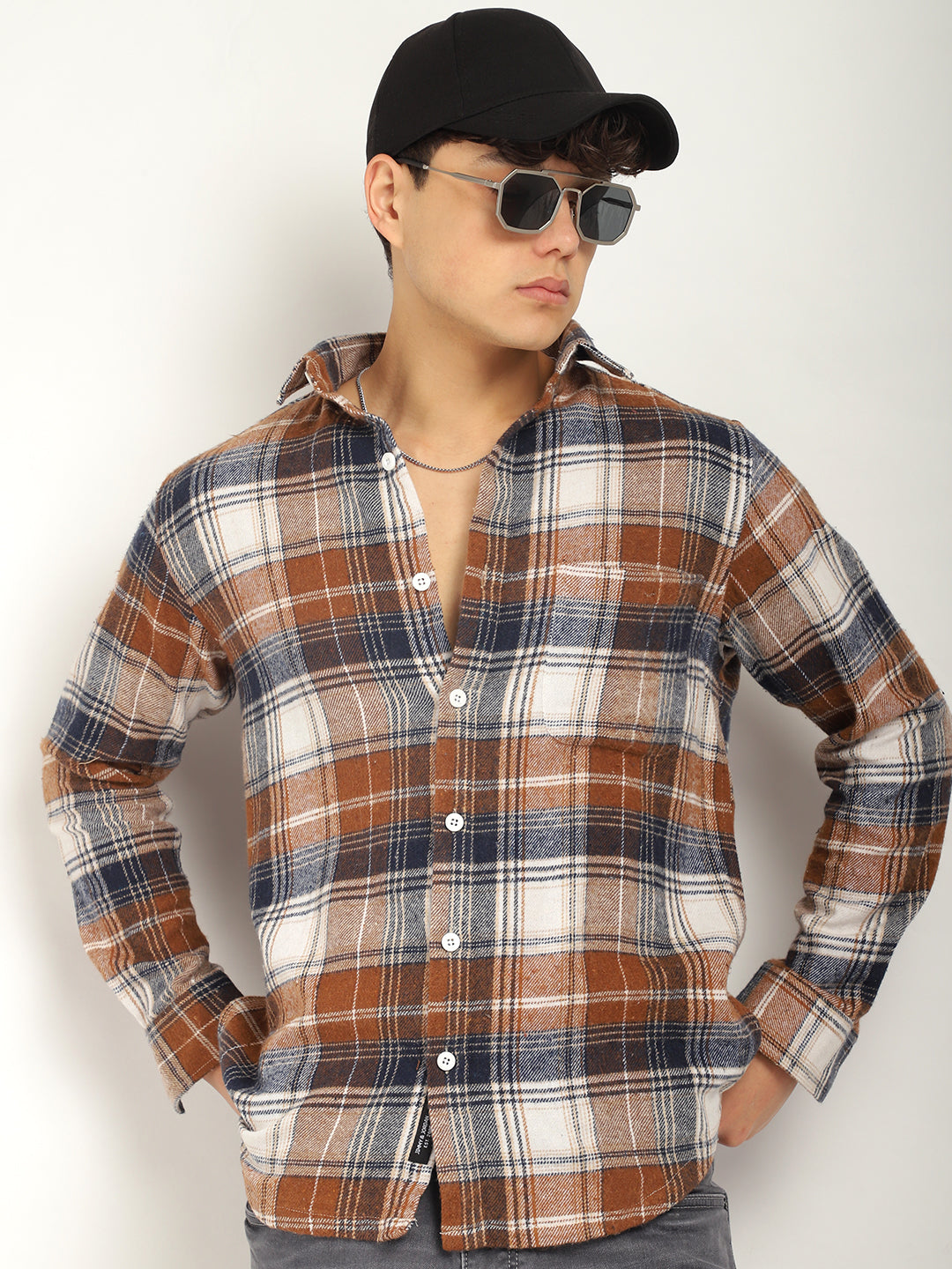 Urban Twill Navy & Brown Flannel Check Shirt