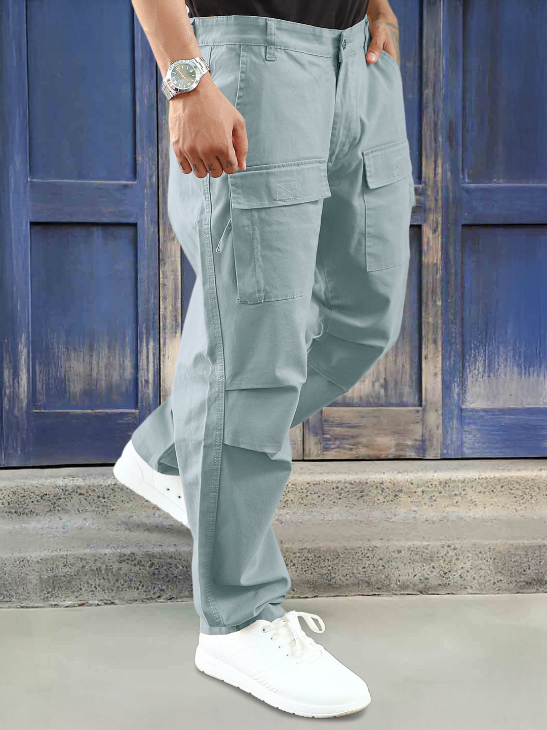 Riverside Chrome Grey Cotton Cargo