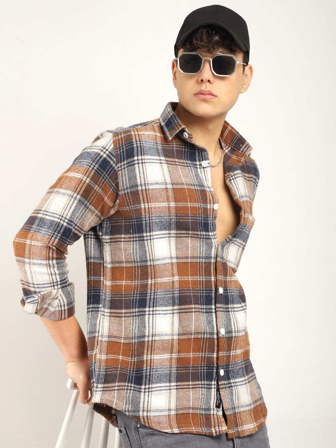 Urban Twill Navy & Brown Flannel Check Shirt