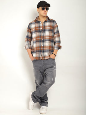 Urban Twill Navy & Brown Flannel Check Shirt