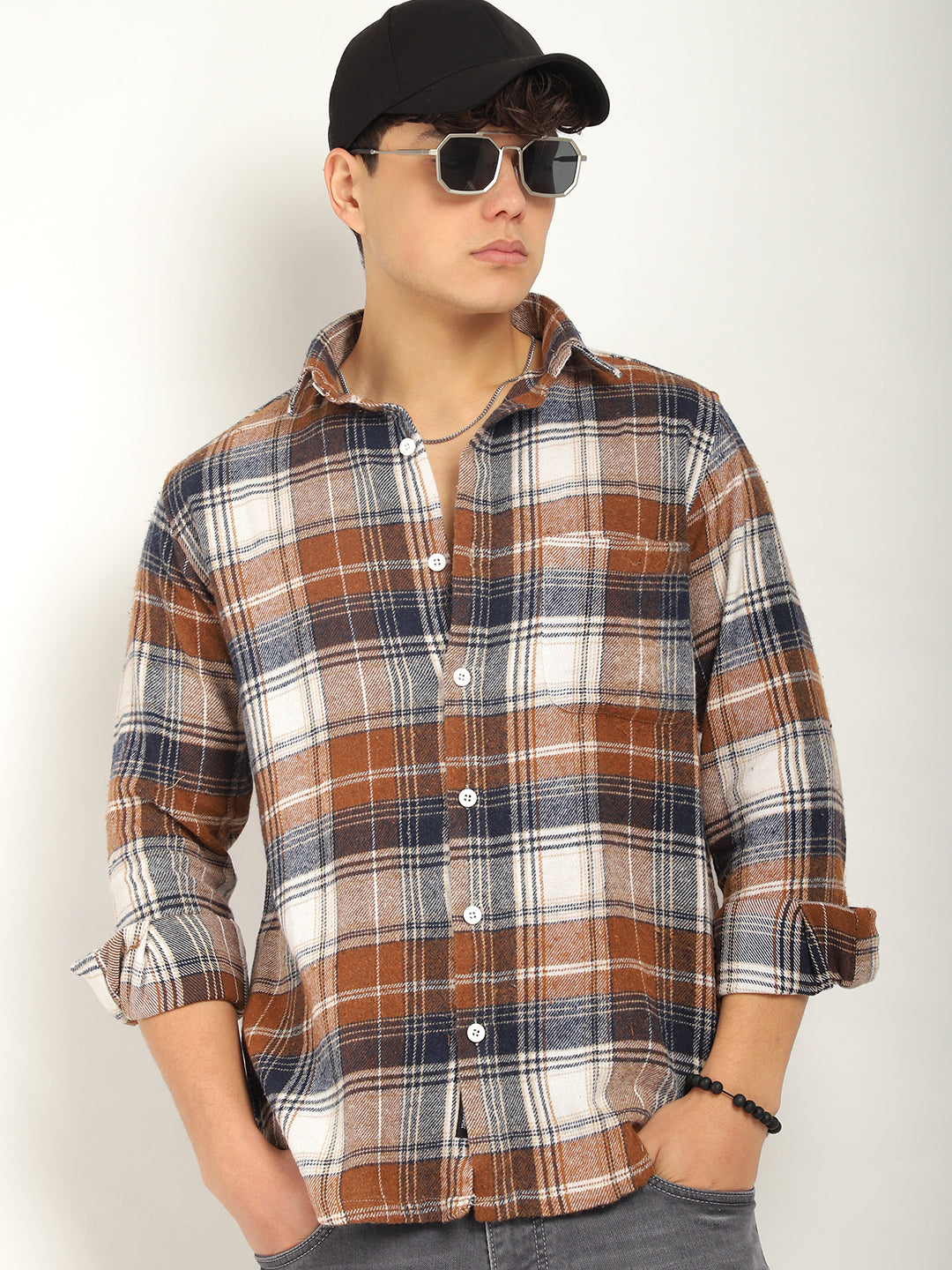 Urban Twill Navy & Brown Flannel Check Shirt