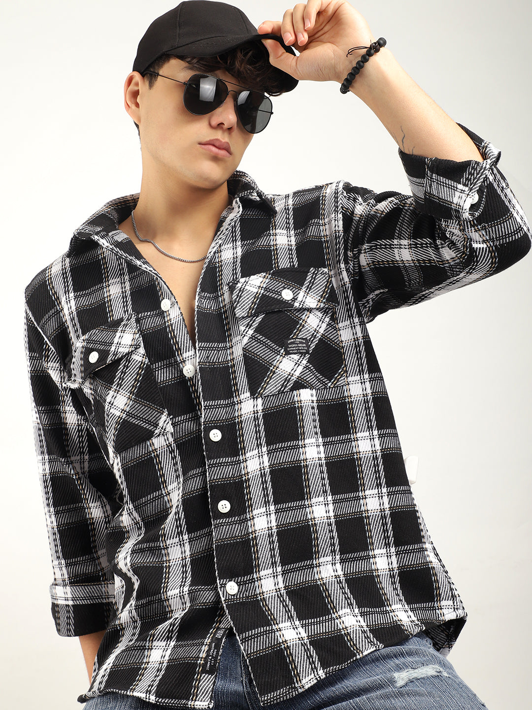 Street Wear Black & White Check Full Sleeve Shirt