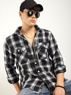 Street Wear Black & White Check Full Sleeve Shirt