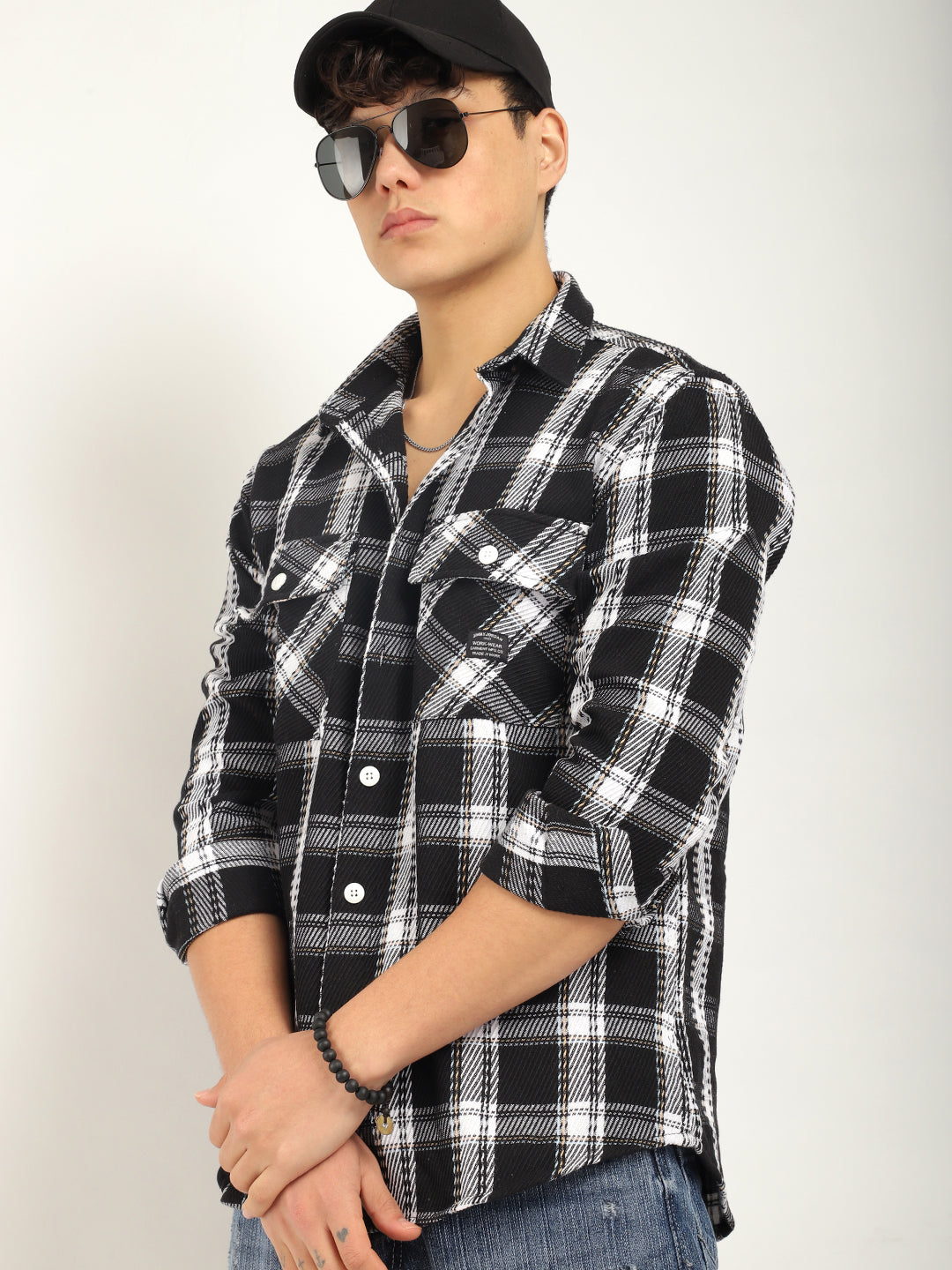 Street Wear Black & White Check Full Sleeve Shirt