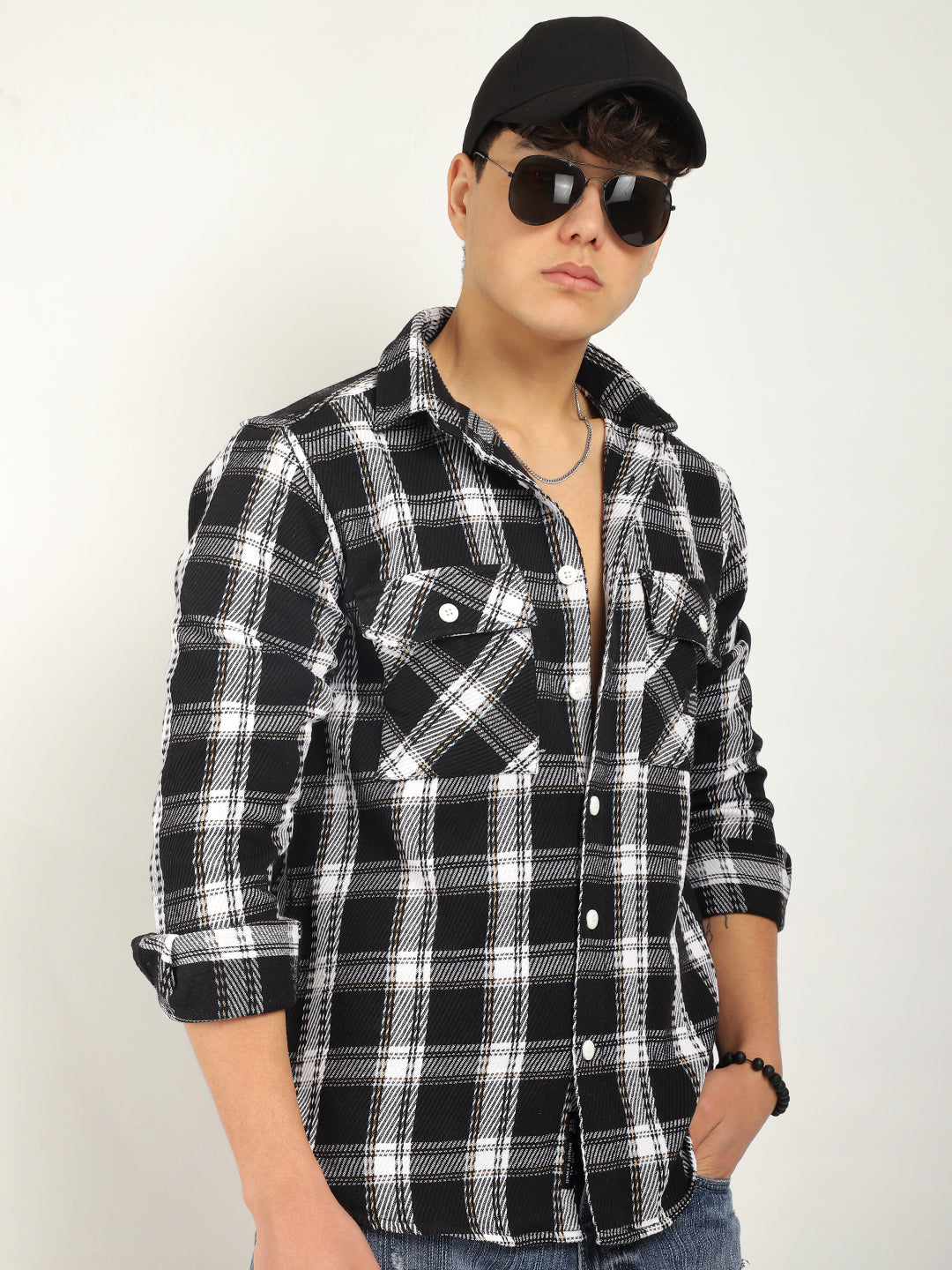 Street Wear Black & White Check Full Sleeve Shirt