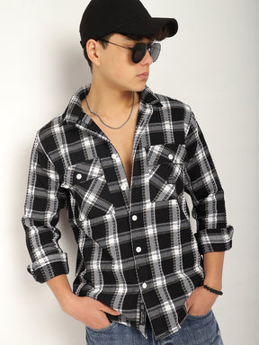 Street Wear Black & White Check Full Sleeve Shirt