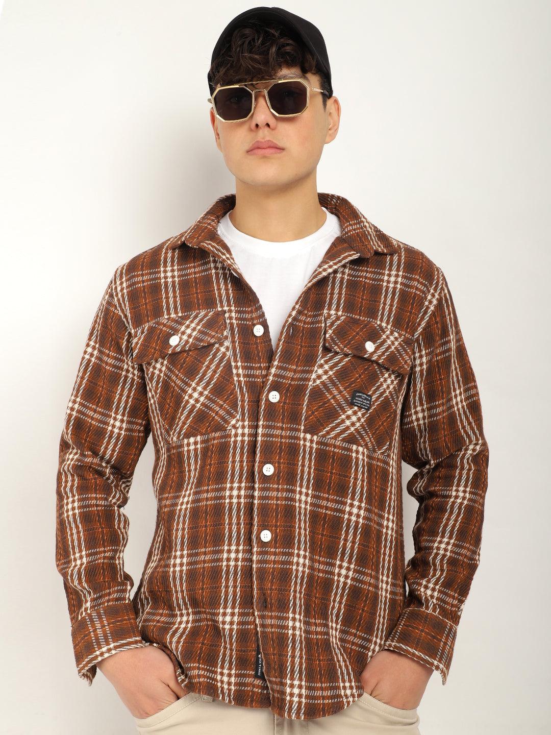 Street Wear Brown & Off White Check Full Sleeve Shirt