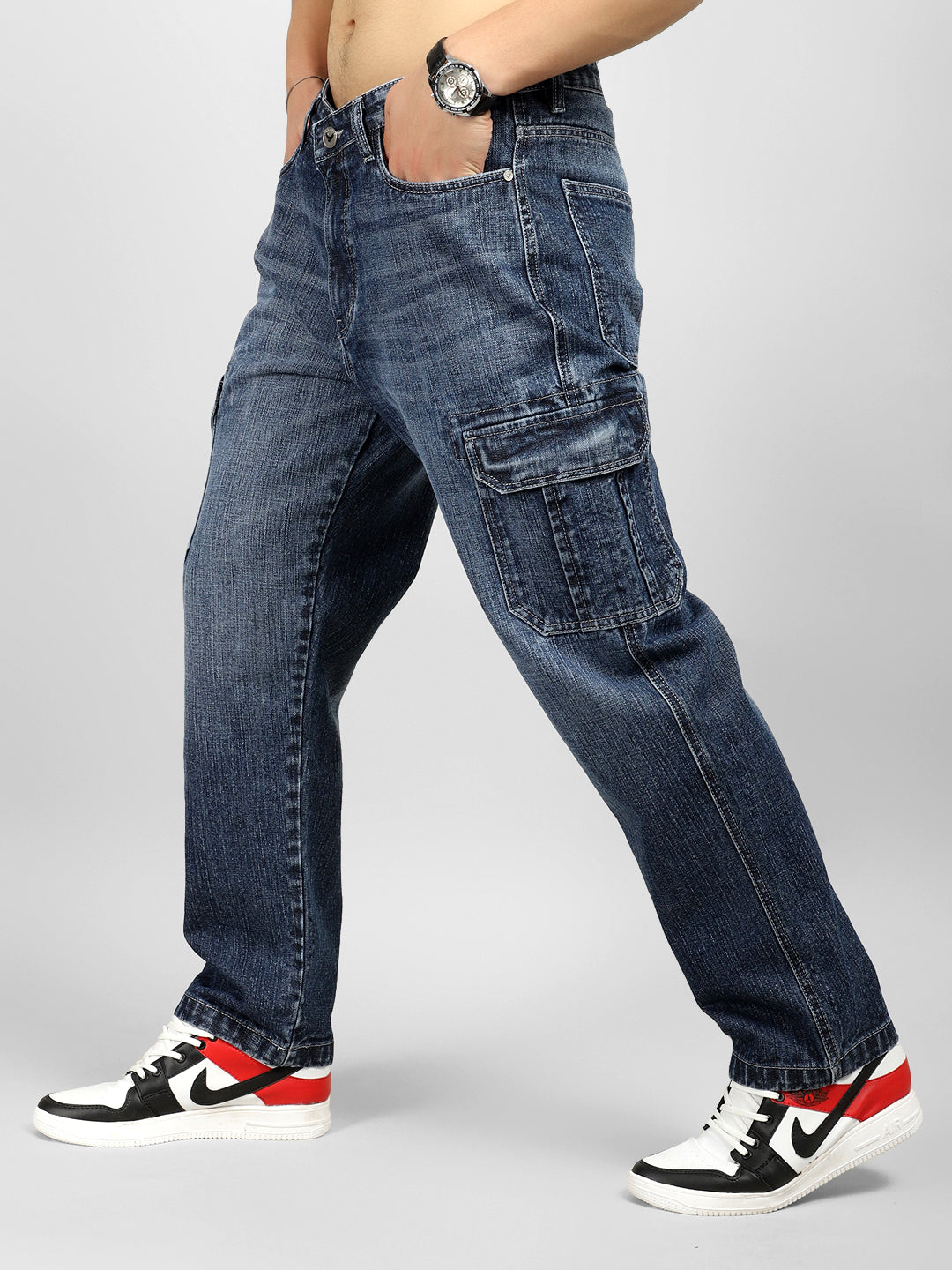 Caventor Blue Baggy Fit Denim Cargo