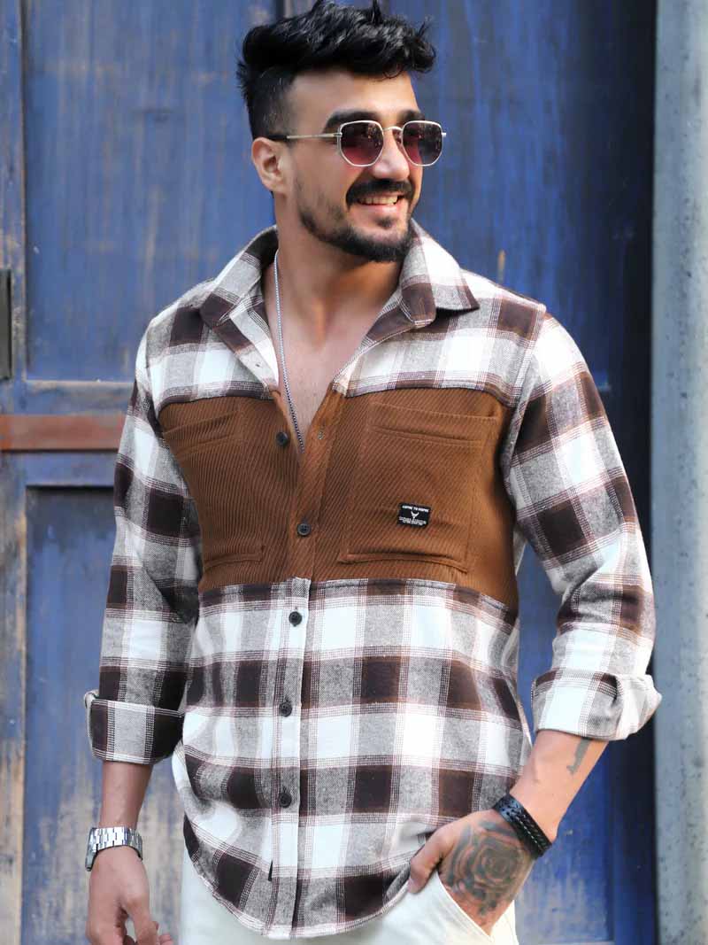 Thunderbird  Mocha Brown Check Full Sleeve Shirt