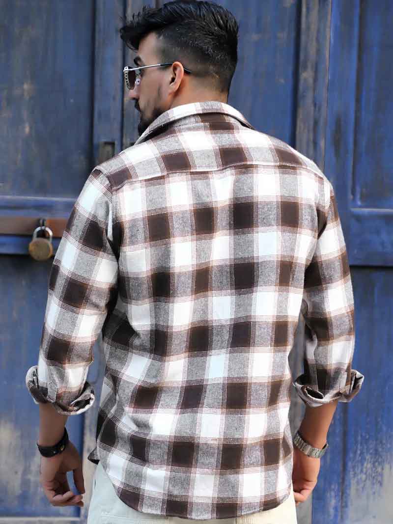 Thunderbird  Mocha Brown Check Full Sleeve Shirt