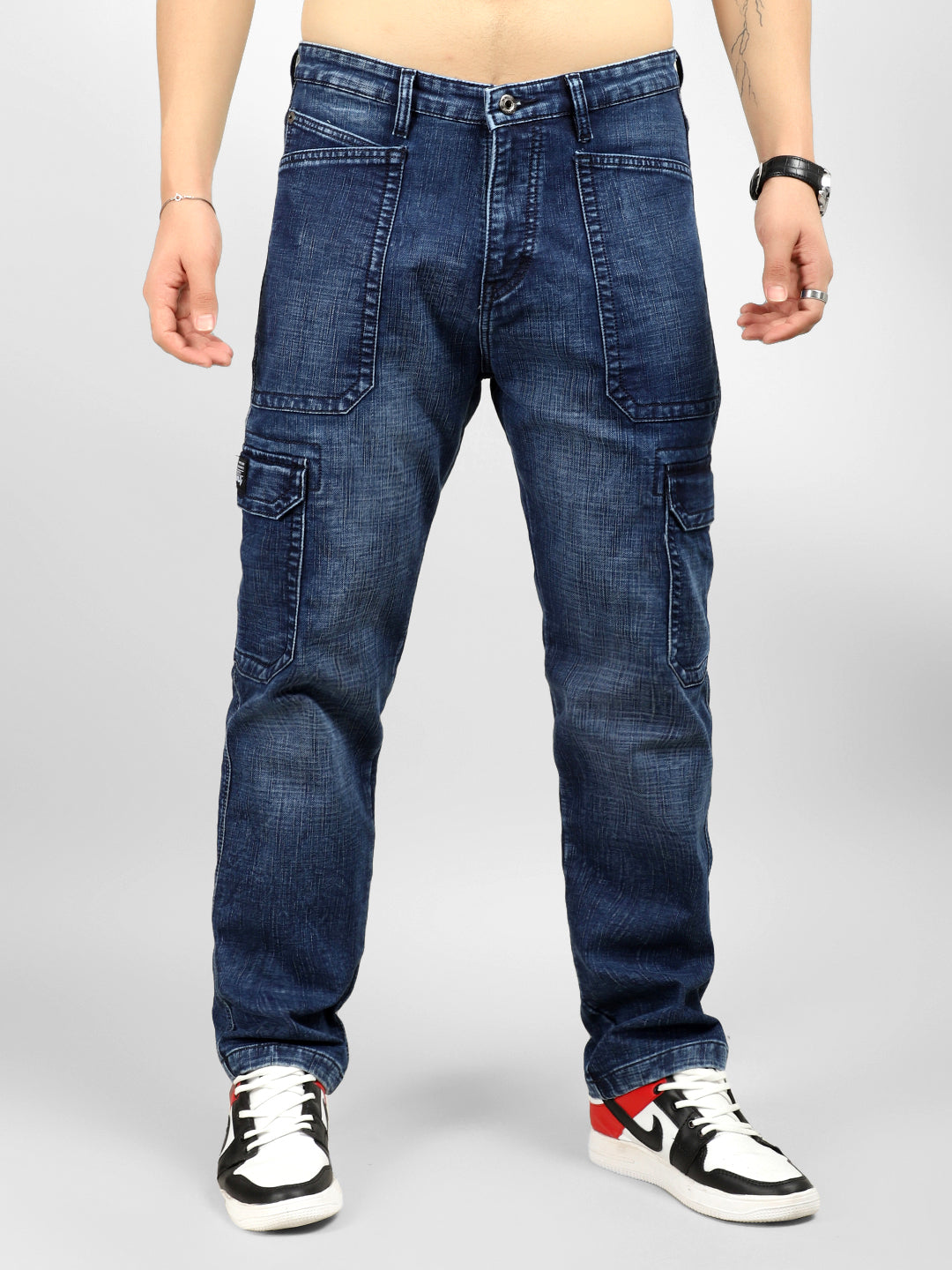 Fighter Dark Blue Baggy Fit Denim Cargo