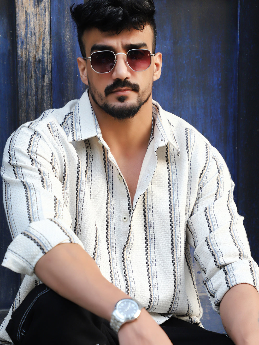 Miura Mood White Stripe Full Sleeve Shirt