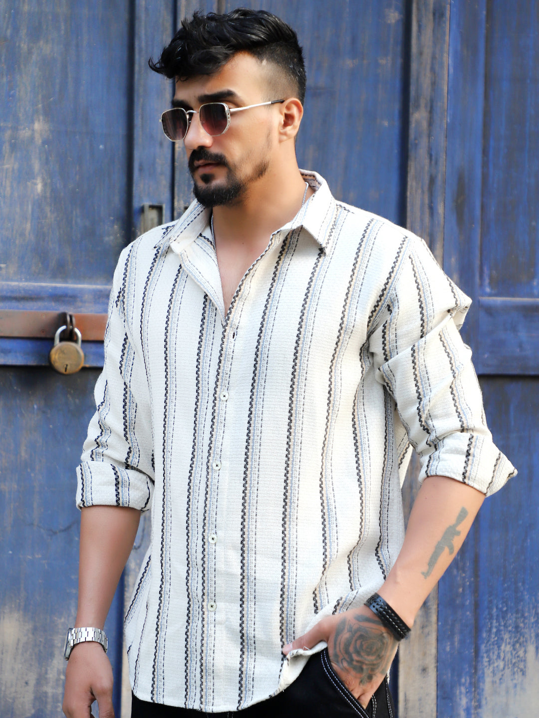 Miura Mood White Stripe Full Sleeve Shirt