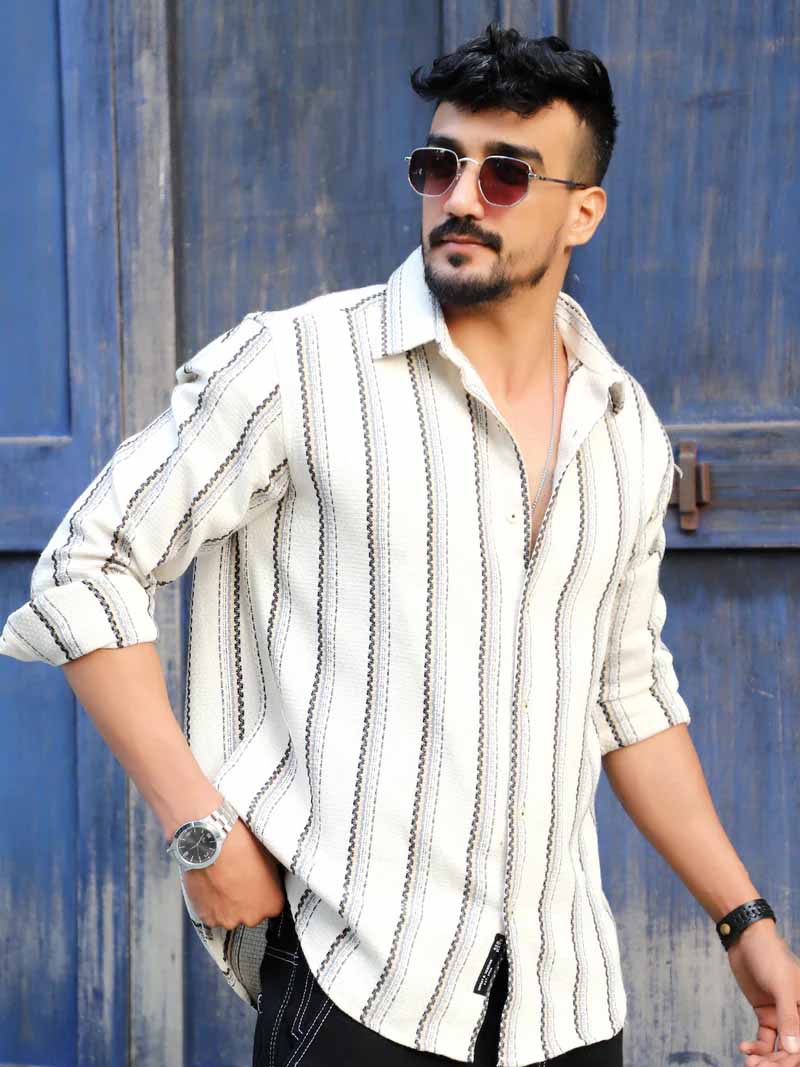 Miura Mood Cream Stripe Full Sleeve Shirt