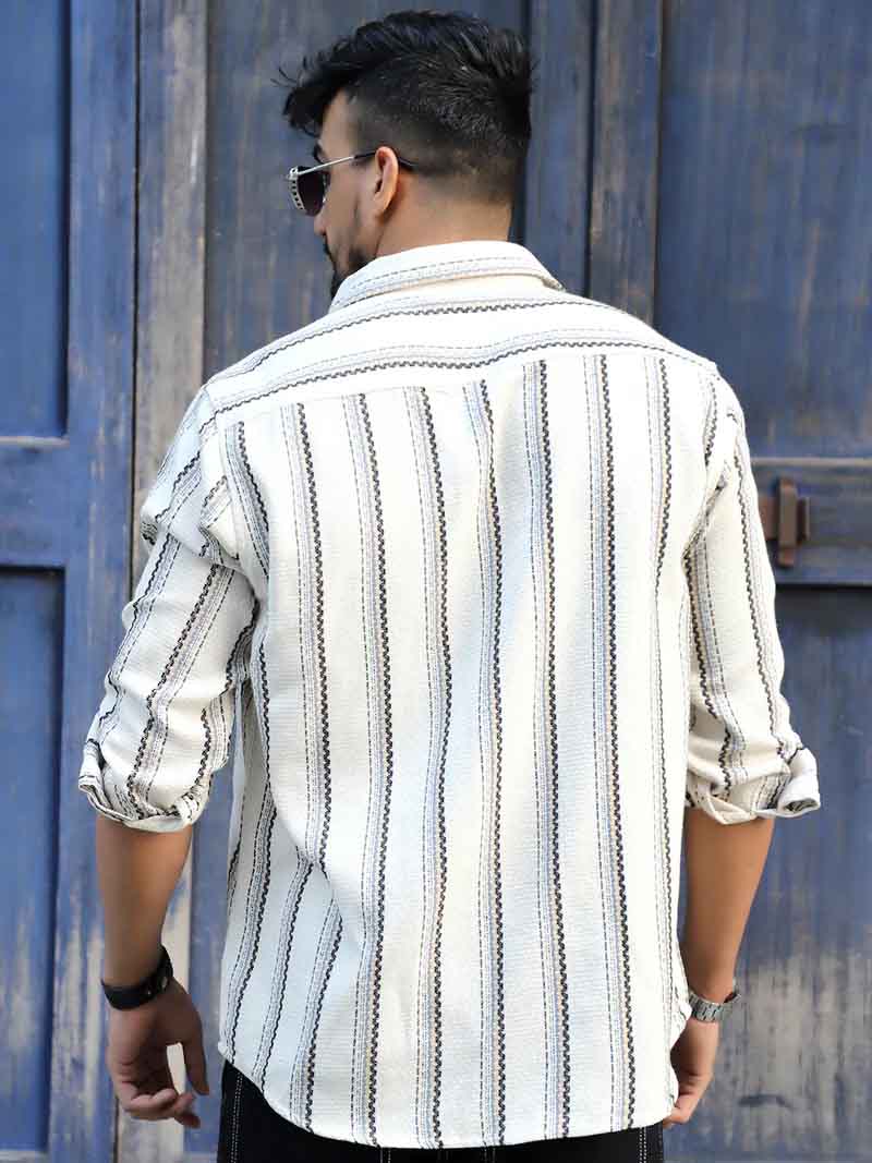 Miura Mood Cream Stripe Full Sleeve Shirt