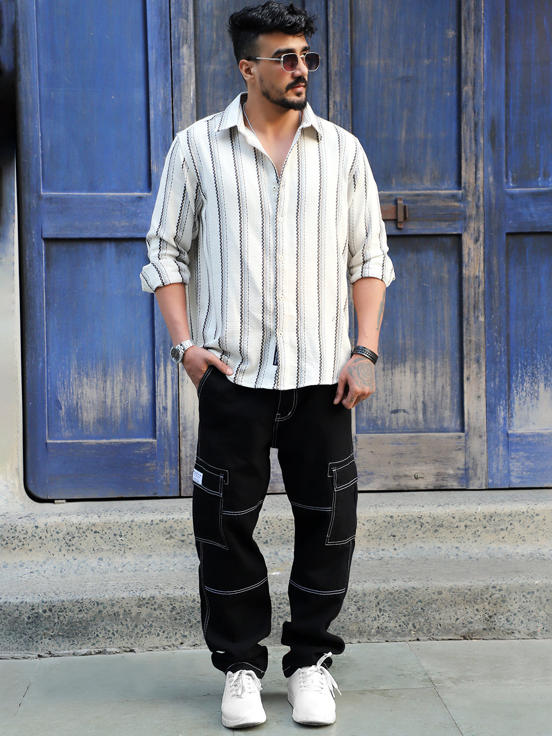 Miura Mood White Stripe Full Sleeve Shirt