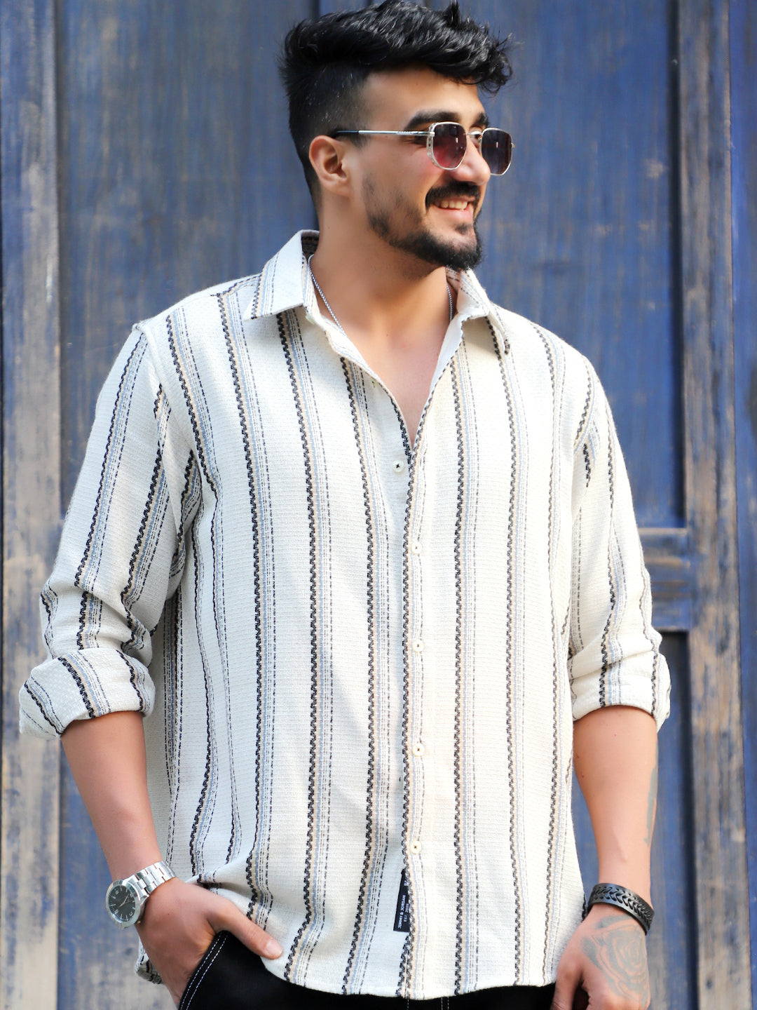 Miura Mood White Stripe Full Sleeve Shirt