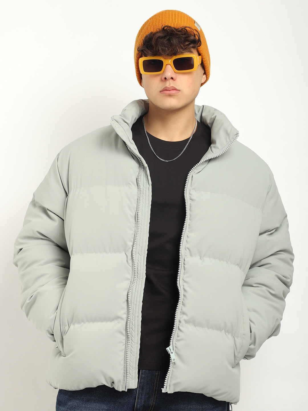 Mint Blue Oversized Puffer Jacket