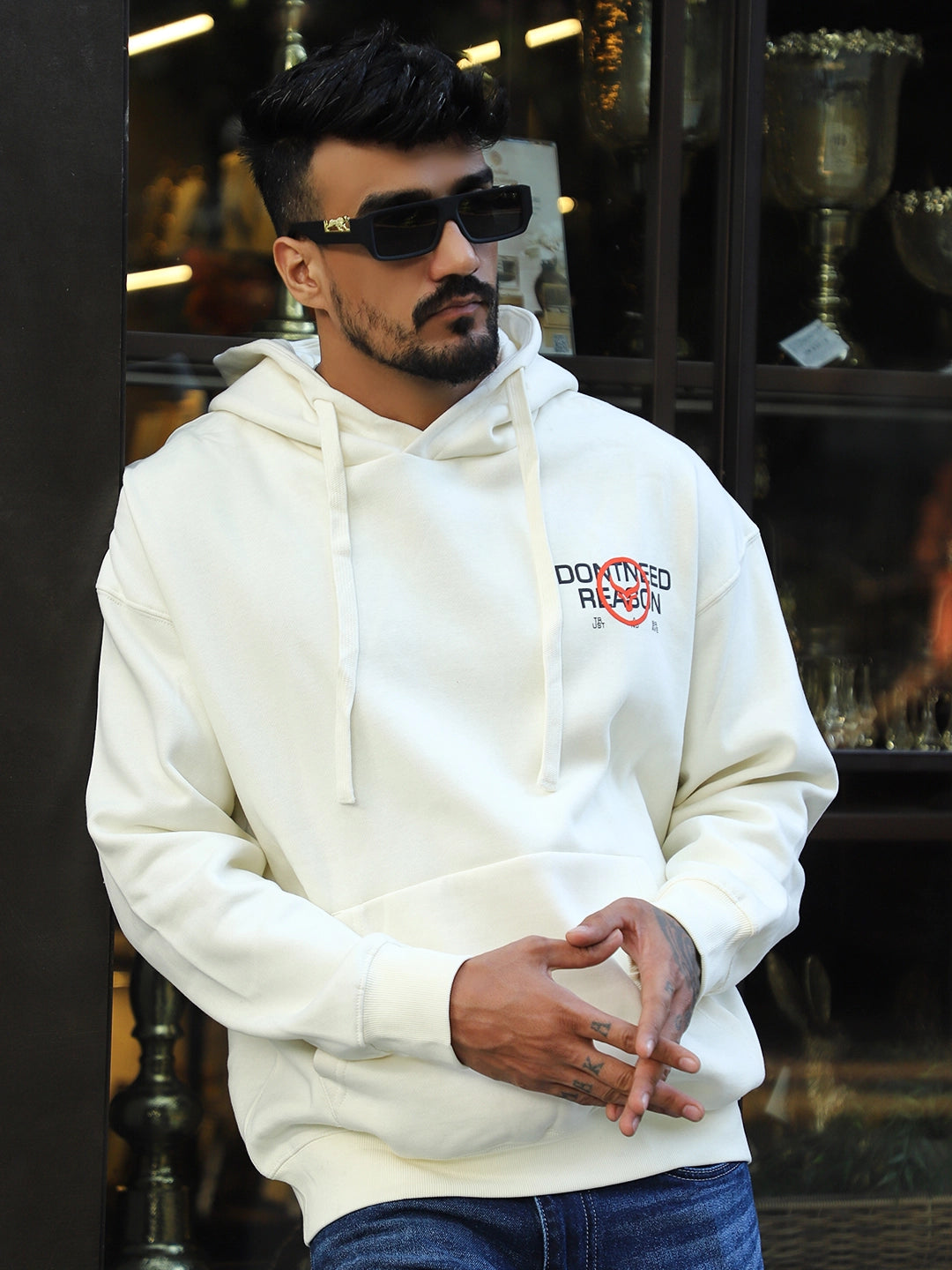 Savile Row Style White Oversized Hoodie