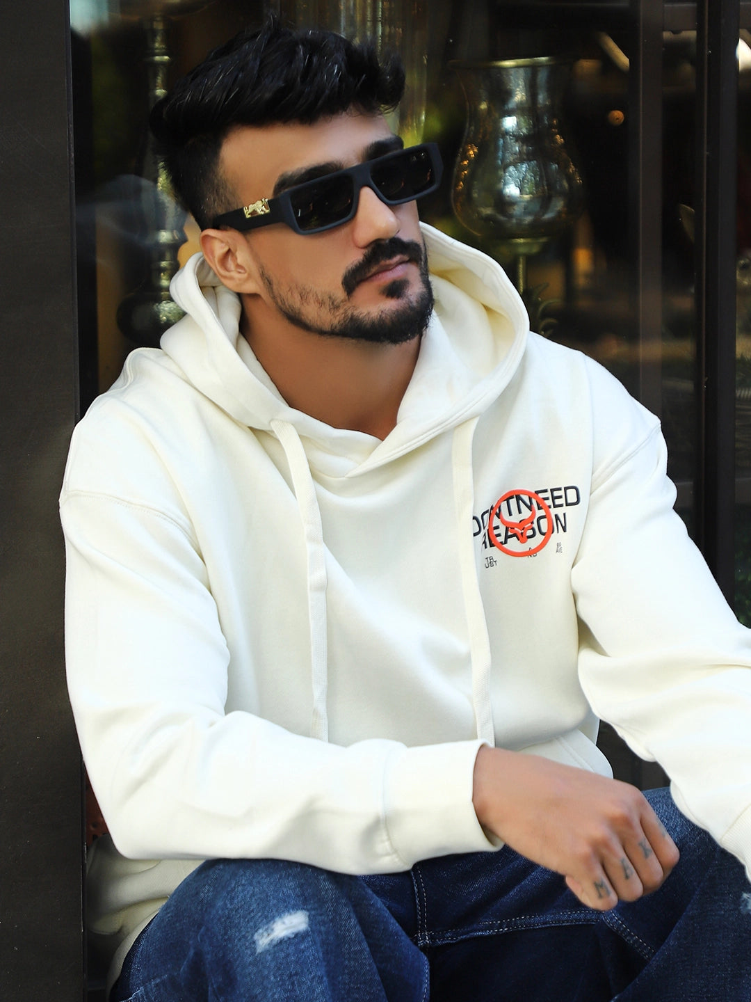Savile Row Style White Oversized Hoodie