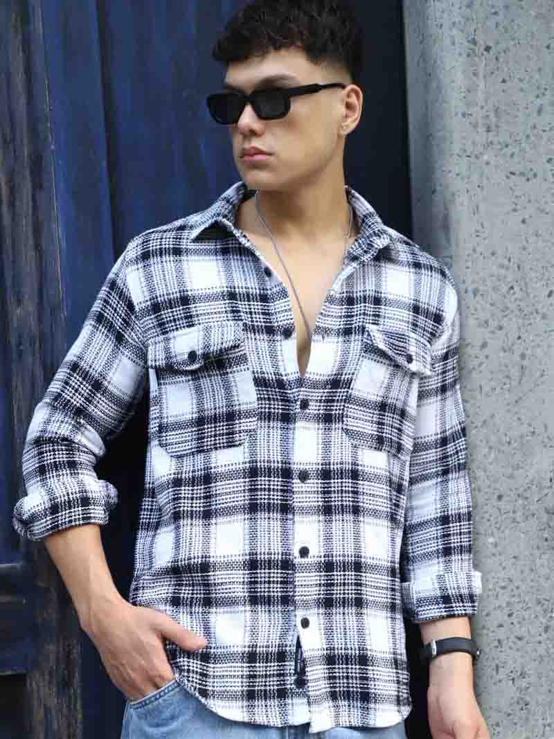 Chrome Fever White Check Full Sleeve Shirt