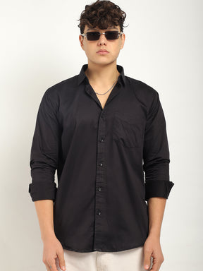 Streetwise Black Satin Plain Shirt