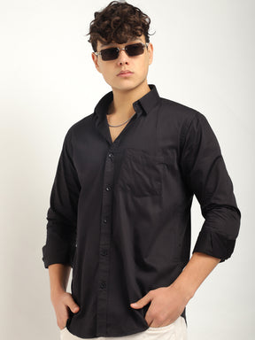 Streetwise Black Satin Plain Shirt