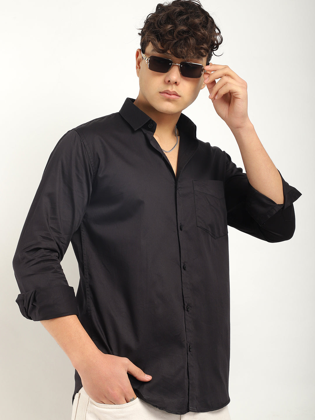 Streetwise Black Satin Plain Shirt