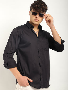 Streetwise Black Satin Plain Shirt