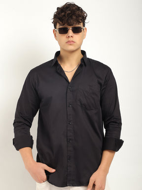 Streetwise Black Satin Plain Shirt