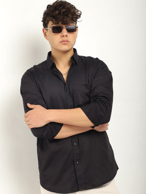 Streetwise Black Satin Plain Shirt