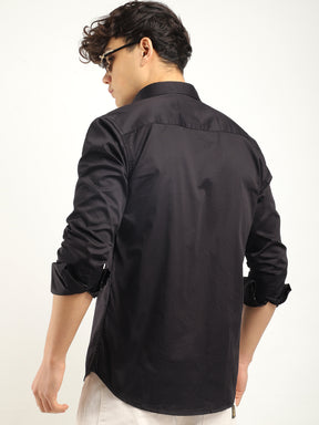 Streetwise Black Satin Plain Shirt